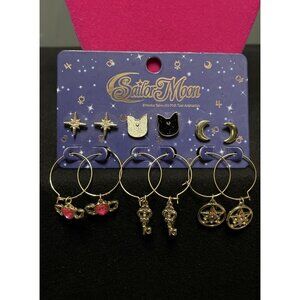 Sailor Moon Heart Wing Key Charm Hoops Earrings 6 Pk Set Cosplay Toei Animation